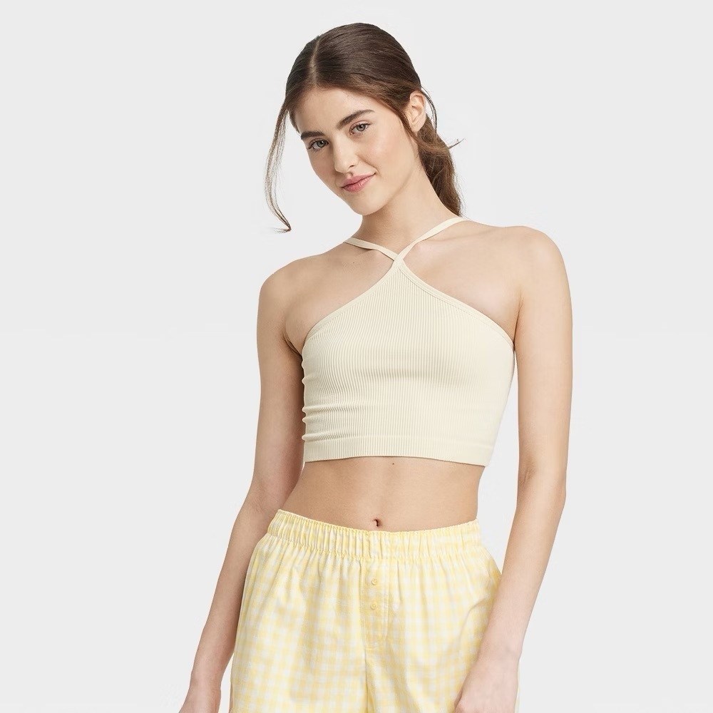 Colsie Women’s Halter Brami Ivory Ribbed Crop Top Size Small